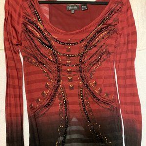 Miss Me Long Sleeve Burgundy Shirt, Open Back - Sz Small